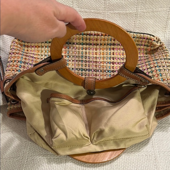 FOSSIL Multicolor Woven Tote with Wooden Handles - Picture 6 of 8
